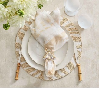Glam Fly Napkin Ring in Ivory, Gold & Silver Set of 4 in a Gift Box