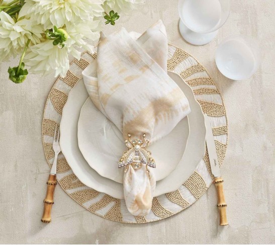 Glam Fly Napkin Ring in Ivory, Gold & Silver Set of 4 in a Gift Box