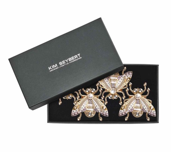 Glam Fly Napkin Ring in Ivory, Gold & Silver Set of 4 in a Gift Box