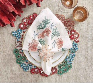 Cozumel Placemat in Turquoise, Coral, & Gold, Set of 2