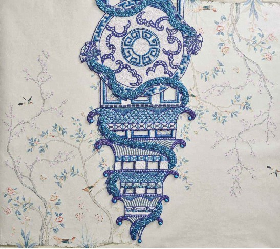Toile Table Runner in White & Navy