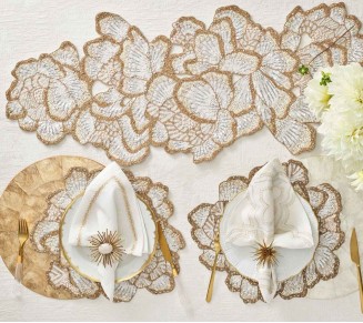 Botanica Table Runner in White, Gold, & Silver