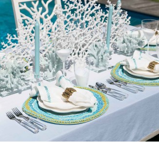 Dip Dye Tablecloth in White & Periwinkle