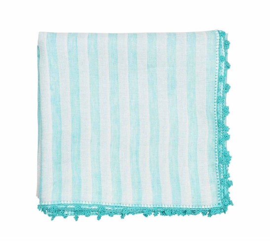 Linea Tablecloth in White & Seafoam