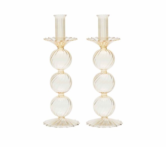 Iris Tall Candle Holder in Champagne, Set of 2 in a Box