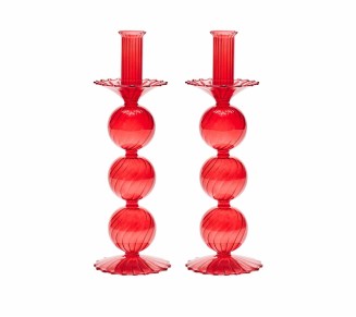 Iris Tall Candle Holder in Red, Set of 2 in a Box