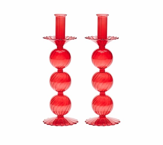 Iris Tall Candle Holder in Red, Set of 2 in a Box