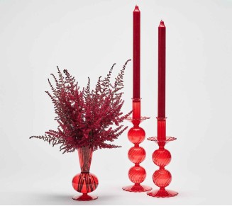 Iris Tall Candle Holder in Red, Set of 2 in a Box