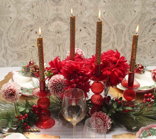 Iris Tall Candle Holder in Red, Set of 2 in a Box