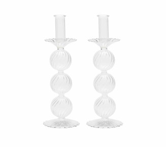 Iris Tall Candle Holder in Clear, Set of 2 in a Box