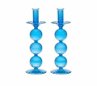 Iris Tall Candle Holder in Blue, Set of 2 in a Box