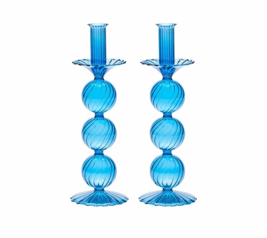 Iris Tall Candle Holder in Blue, Set of 2 in a Box