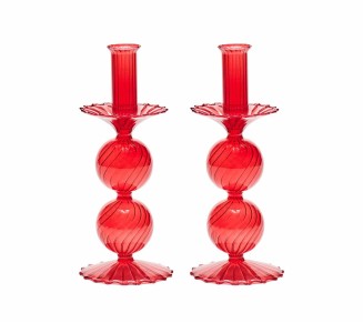 Bella Short Candle Holder in Red, Set of 2 in a Box