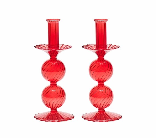Bella Short Candle Holder in Red, Set of 2 in a Box