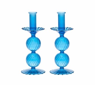Bella Short Candle Holder in Blue, Set of 2 in a Box