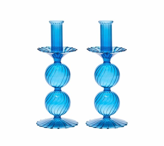 Bella Short Candle Holder in Blue, Set of 2 in a Box