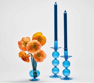 Bella Short Candle Holder in Blue, Set of 2 in a Box