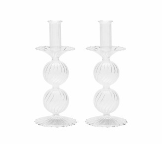 Bella Short Candle Holder in Clear, Set of 2 in a Box