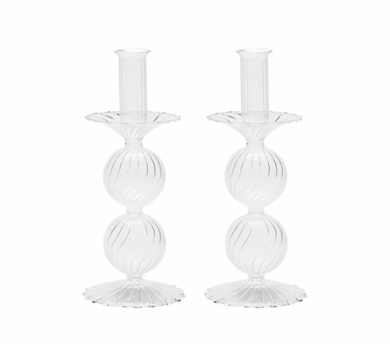 Bella Short Candle Holder in Clear, Set of 2 in a Box