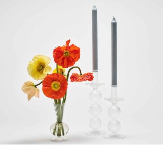 Bella Short Candle Holder in Clear, Set of 2 in a Box