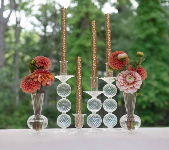 Bella Short Candle Holder in Clear, Set of 2 in a Box