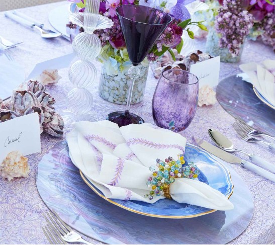 Jardin Napkin in White & Lilac, Set of 4
