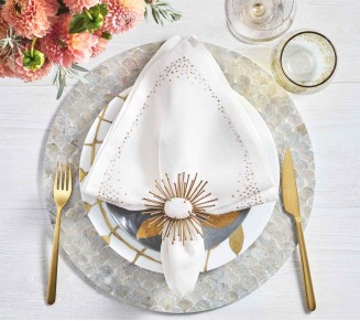 Pin Dot Napkin in White & Gold & Silver, Set of 4