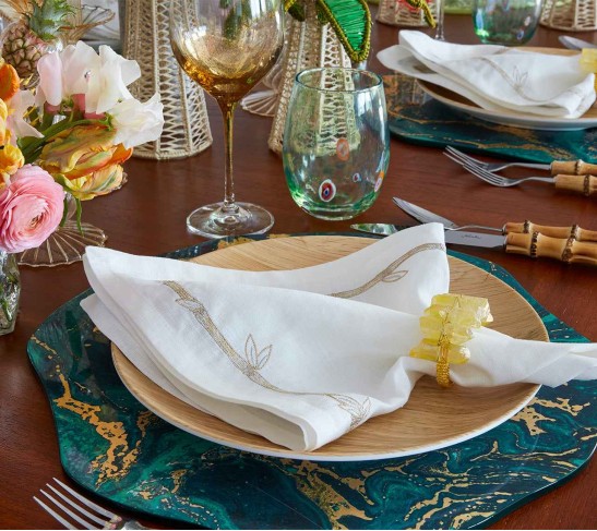 Bamboo Napkin in White & Gold & Silver, Set of 4