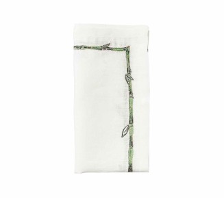 Bamboo Napkin in White & Green & Gold, Set of 4