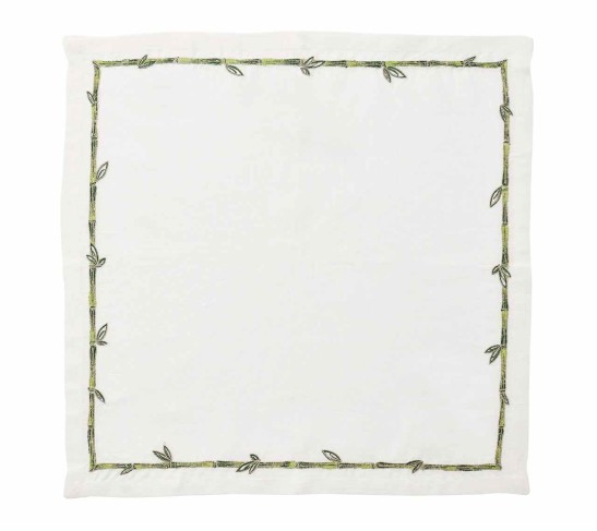 Bamboo Napkin in White & Green & Gold, Set of 4