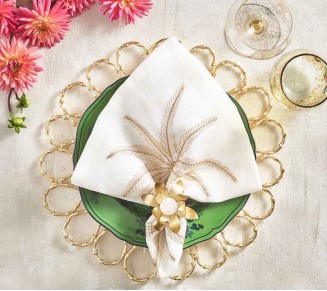 Palm Coast Napkin in White & Natural & Gold, Set of 4
