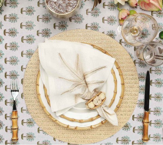 Palm Coast Napkin in White & Natural & Gold, Set of 4