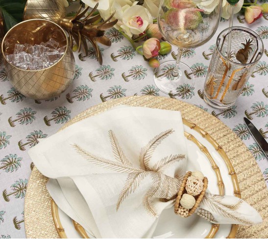 Palm Coast Napkin in White & Natural & Gold, Set of 4