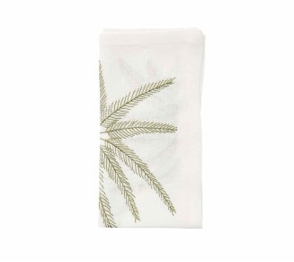 Palm Coast Napkin in White & Green & Gold, Set of 4