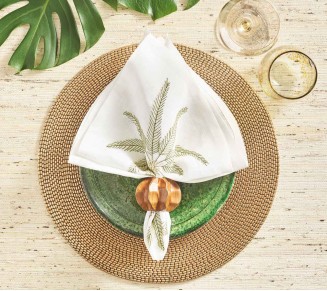 Palm Coast Napkin in White & Green & Gold, Set of 4