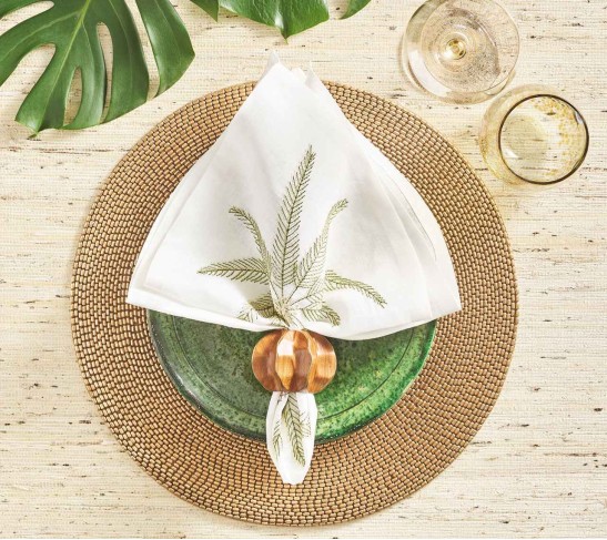 Palm Coast Napkin in White & Green & Gold, Set of 4