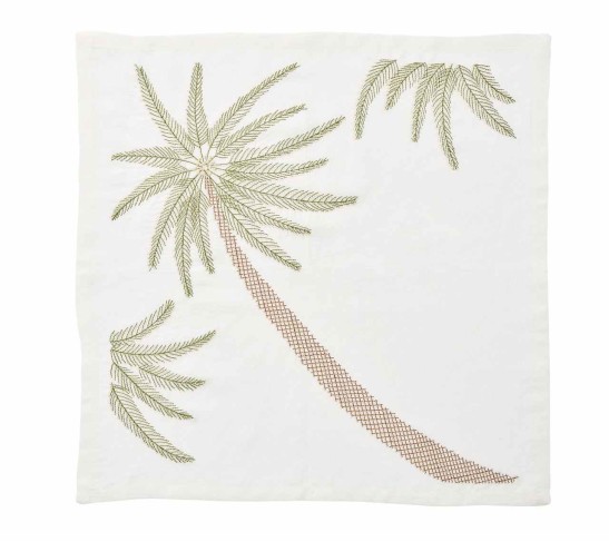 Palm Coast Napkin in White & Green & Gold, Set of 4