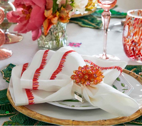 Filament Napkin in White & Pink & Orange, Set of 4