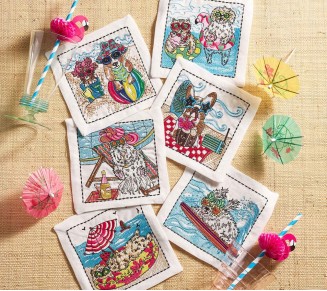 Bow Meow Cocktail Napkins in White & Multi , Set of 6 in a Gift Box