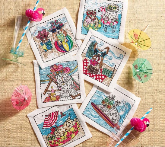 Bow Meow Cocktail Napkins in White & Multi , Set of 6 in a Gift Box