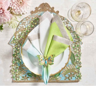 Arbor Napkin Ring in Blue & Green, Set of 4 in a Gift Box