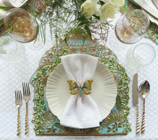 Arbor Napkin Ring in Blue & Green, Set of 4 in a Gift Box