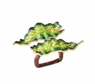 Fern Napkin Ring in Green & Gold, Set of 4 in a Gift Box
