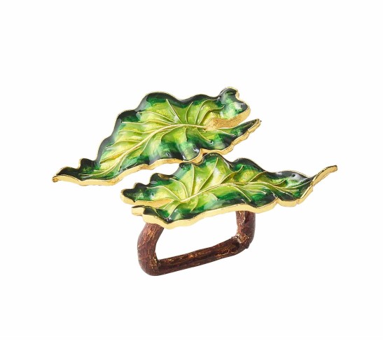 Fern Napkin Ring in Green & Gold, Set of 4 in a Gift Box
