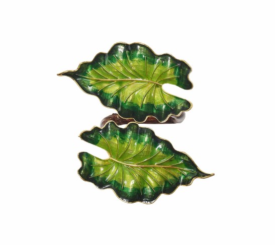 Fern Napkin Ring in Green & Gold, Set of 4 in a Gift Box