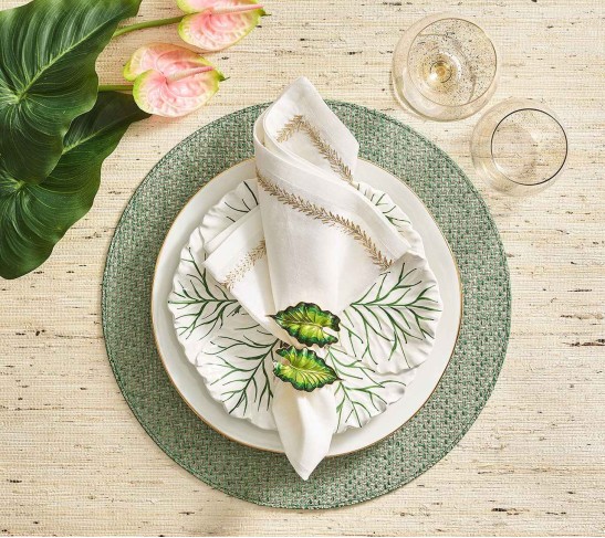 Fern Napkin Ring in Green & Gold, Set of 4 in a Gift Box