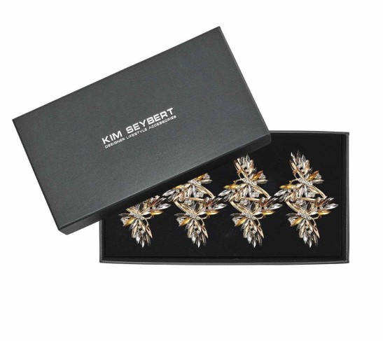 Butterflies Napkin Ring in Champagne & Crystal, Set of 4, in a Gift Box
