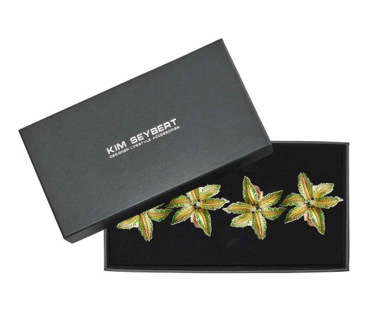 Palm Coast Napkin Ring in Green & Gold, Set of 4 in a Gift Box