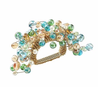 Spritz Napkin Ring in Natural & Seafoam, Set of 4