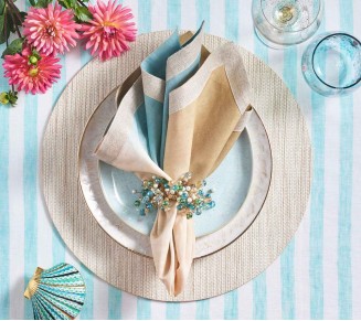 Spritz Napkin Ring in Natural & Seafoam, Set of 4